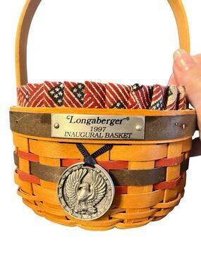 Longaberger 1997 Inaugural Handwoven Storage Basket w/ Handle, Patriotic Liner
